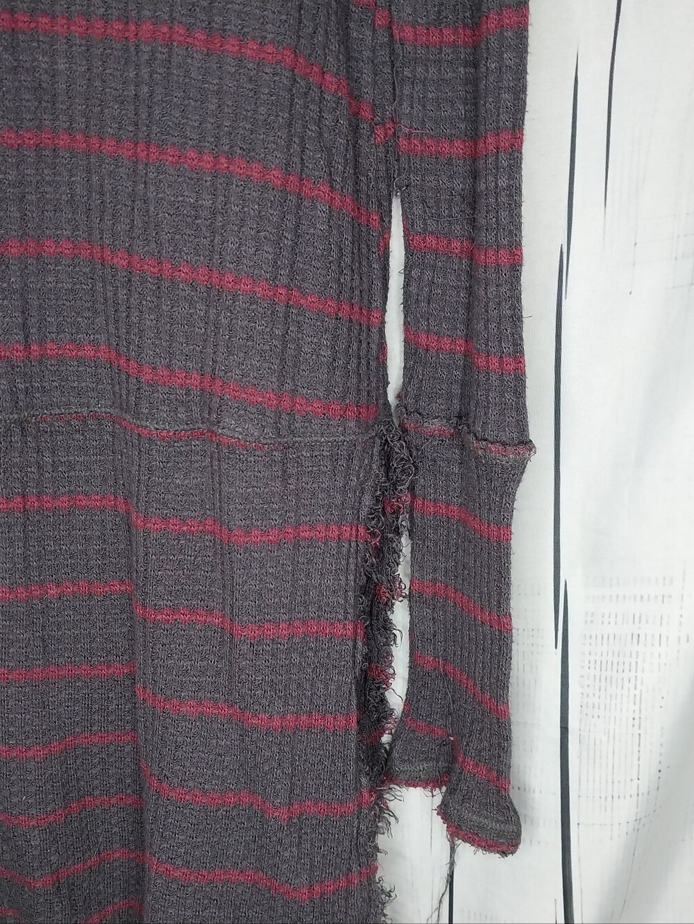 Free People Distressed V-Neck Waffle Knit Grunge Boho Casual Long Sleeve Top - Picture 7 of 7